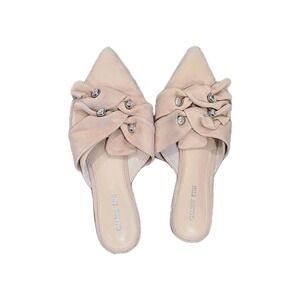 Gianni Bini Women's‎ Leather Slip On Tan Flats Diamonds Mules w/Pearls Size 8M